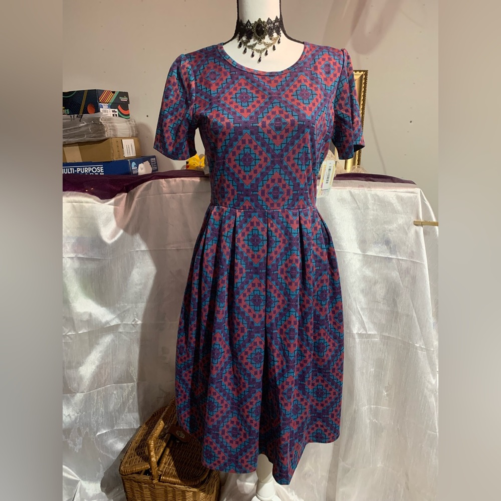 Lularoe Amelia Purple Geometric Dress